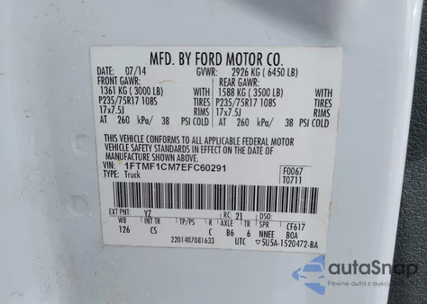 2014 Ford F150 from USA, damaged, VIN 1FTMF1CM7EFC60291